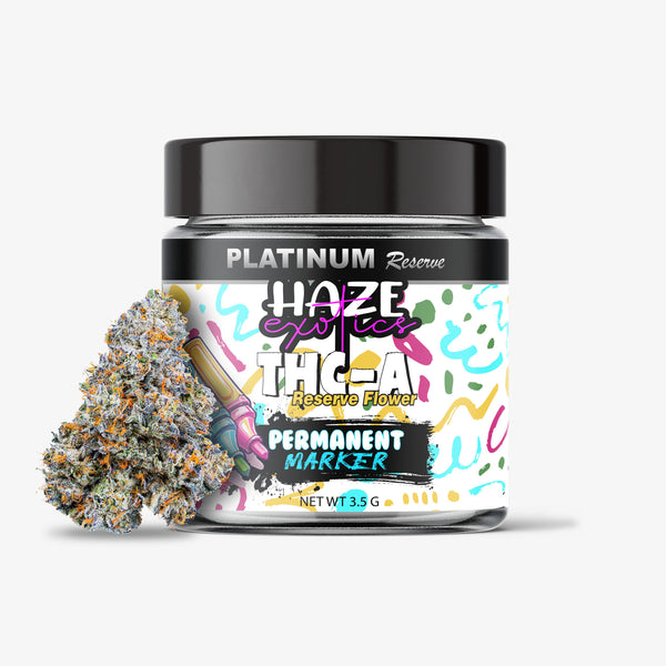 haze exotics platinum reserve thc-a flower permanent marker 3.5 gram jar
